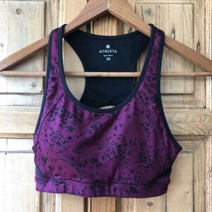 Athleta Women's Size XS Purple Black Racerback Sports Bra Cut‎ Out Back Athletic
